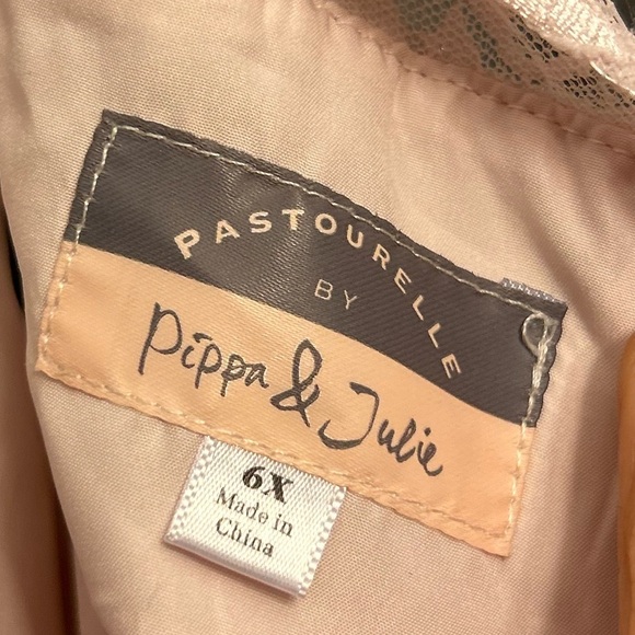 Pastourelle by Pippa and Julie Girls Pink Floral Lace Tiered Dress #91 - Picture 4 of 6